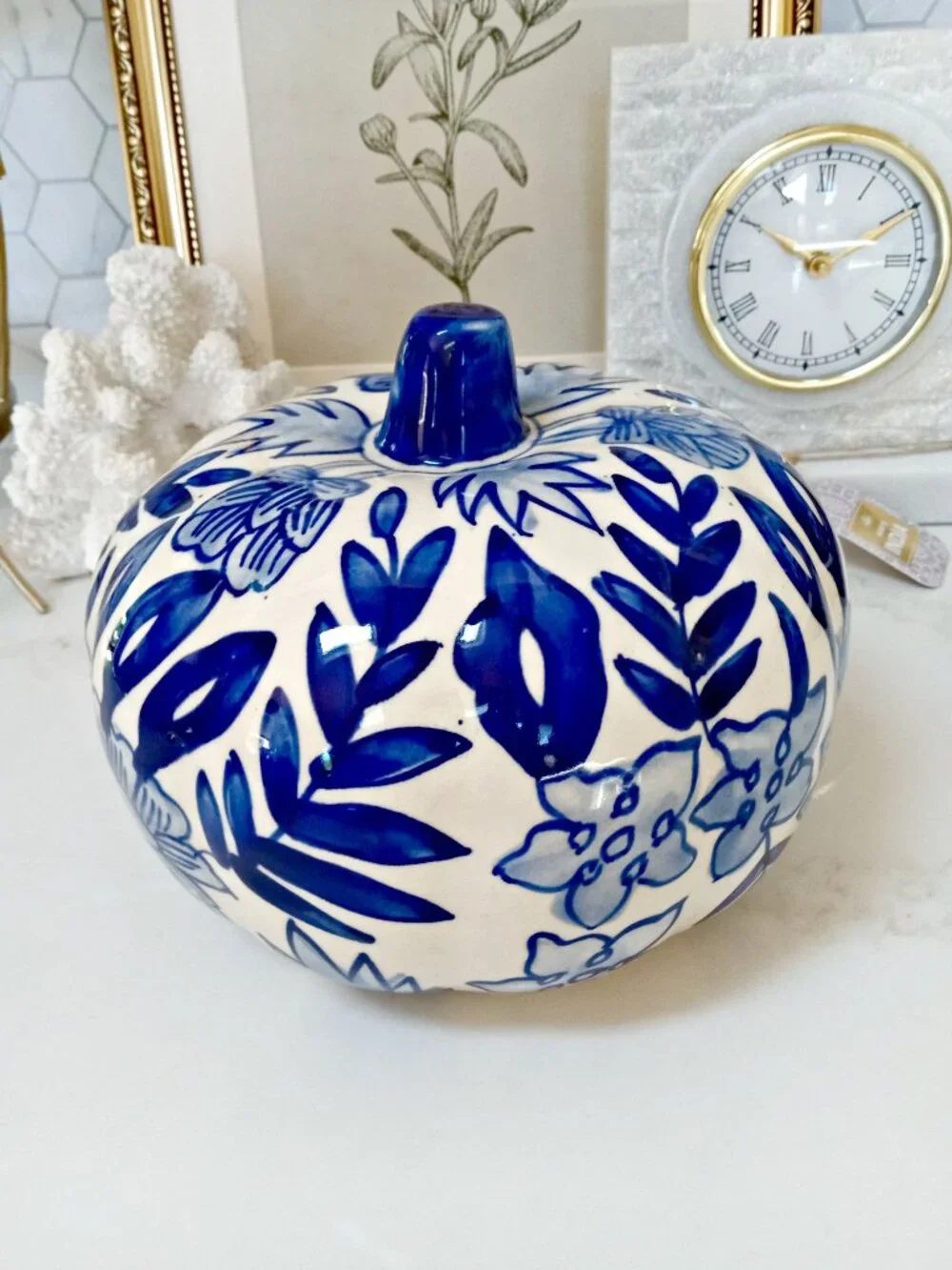 NEW! BEAUTIFUL BLUE FLORAL PUMPKIN INDIA OH MY!